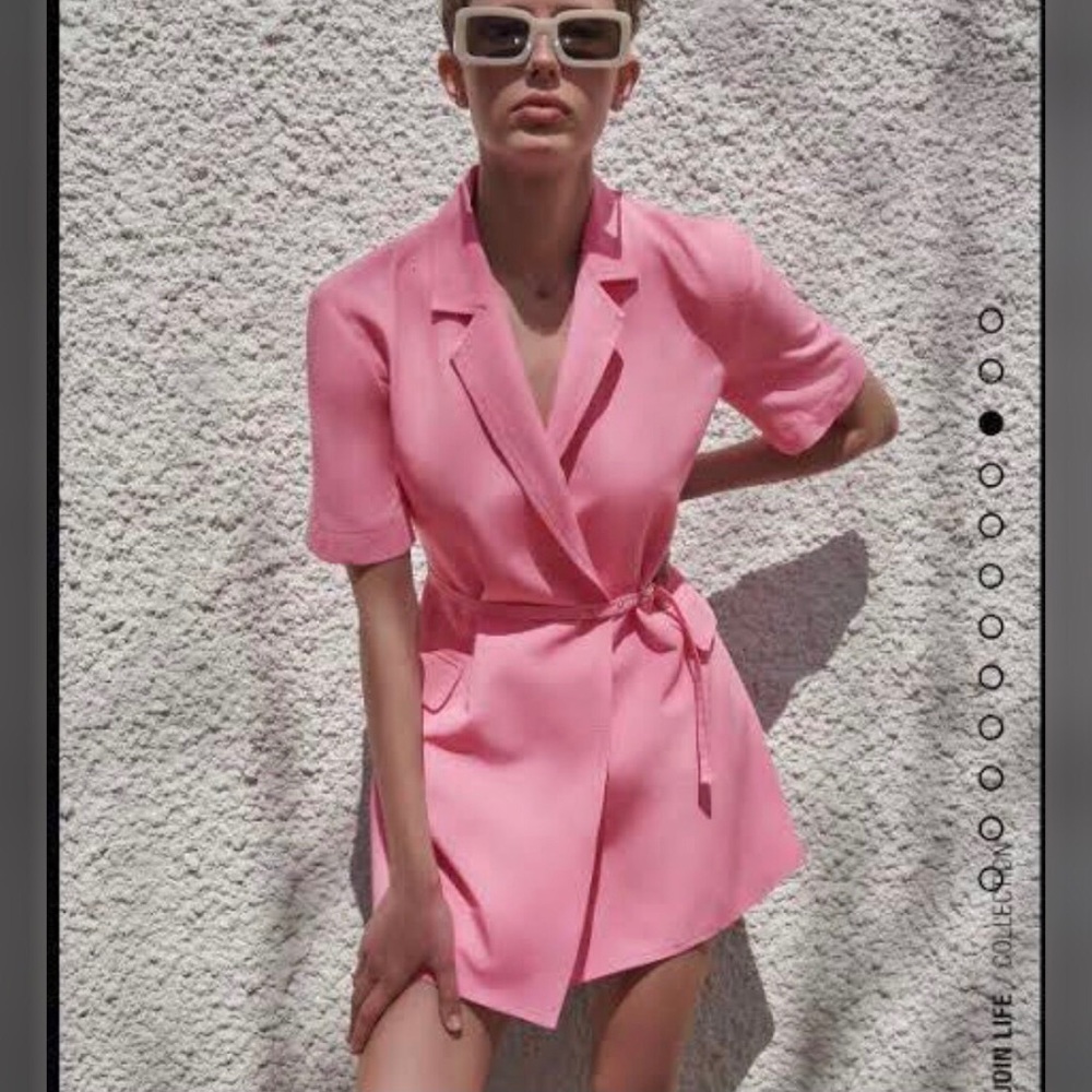 Zara Pink Linen Blend Blazer Mini Dress